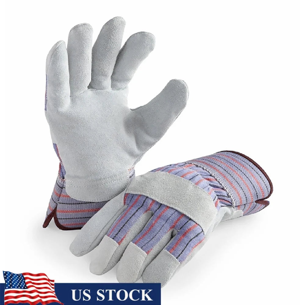 Genuine Cow Suede Leather Palm Work Gloves 6 Pair Safety Cuff Durable Breathable Cotton Ideal Handyman Yardwork Construction