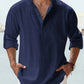 Men's Linen Stand Collar Long Sleeve T-Shirt Loose Fit; Solid Color Long Sleeve Cotton Linen Shirt