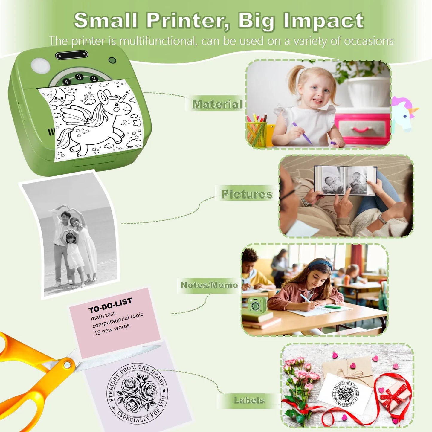 M1 Photo Pocket Printer with 2 Roll for iOS Android Bluetooth Mini Printers Sticker Thermal Printing  for Office Kitchen School