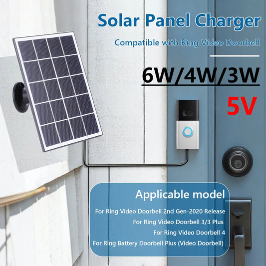 6-3W Solar Panel for Ring Doorbell IP65 Waterproof Solar Charger 360° Adjustable Wall Mount for Ring Video Doorbell 4 3 3 Plus 2
