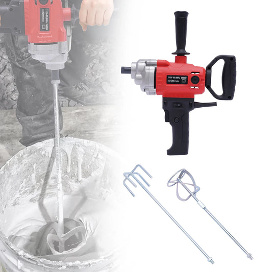 Drill Mixer Set with Spade Handle Electric Corded Mixing Drill Machine 2400W Motor Concrete Mud Mixer