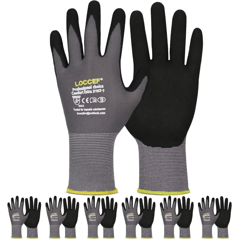 Work Gloves MicroFoam Nitrile Coated-6 Pairs,Seamless Knit Nylon Gloves,Gray Work gloves