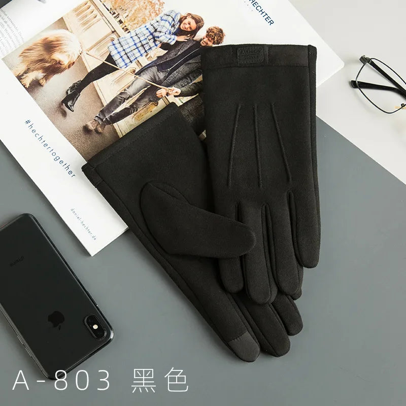 Suede Man Winter Keep Warm Touch Screen Gloves Fashion Add Cashmere Outdoor Windproof Mens Gloves Leisure Cycling Gloves