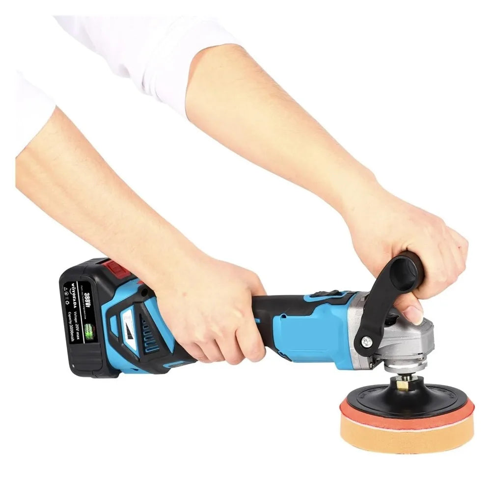 Brushless Angle Grinder 1600W Variable Speed Car Polisher for 18V Battery - Wet Polishing and Waxing Machine with Two Batteries