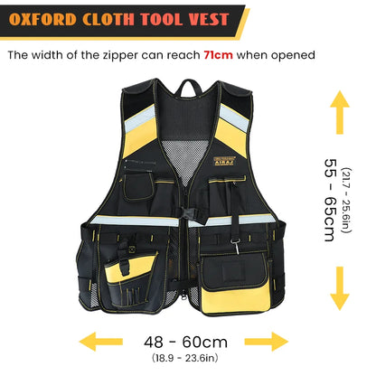 Heavy Duty Tool Vest Reflective Safety Multiple Pockets Oxford Tool Vest Breathable Adjustable Wear-resistant Storage Tool