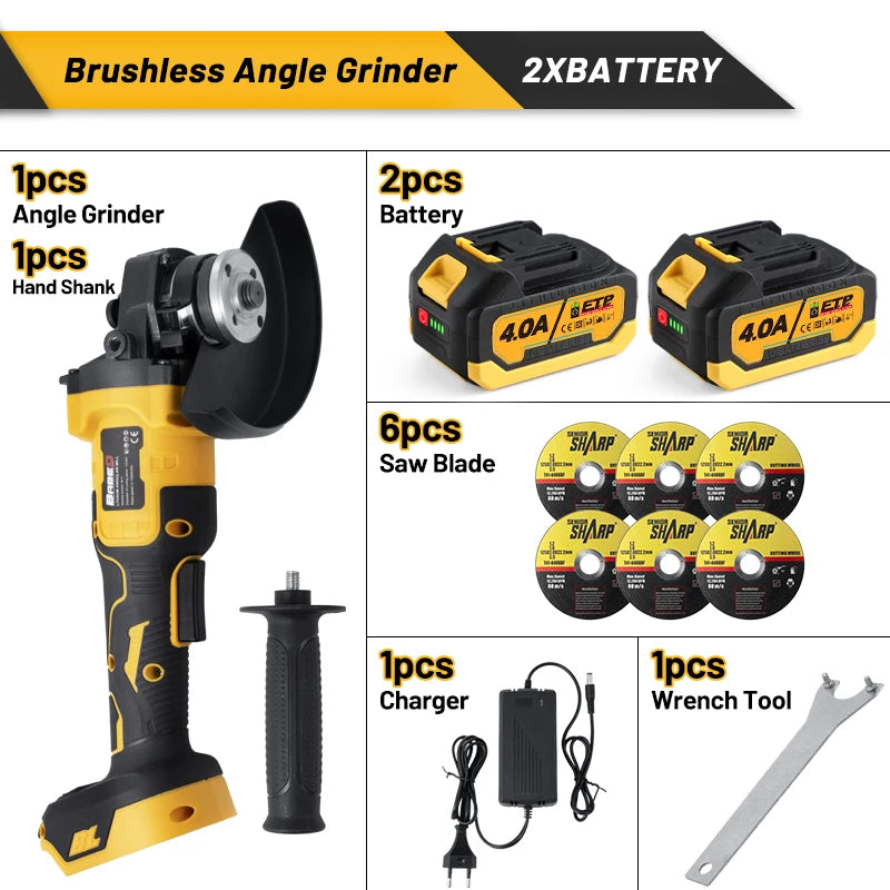 BABEQ 125MM Brushless Angle Grinder Cordless Grinder 3-Speed Metal Wood Cutting Polishing Power Tool for Makita 18V Battery Pin