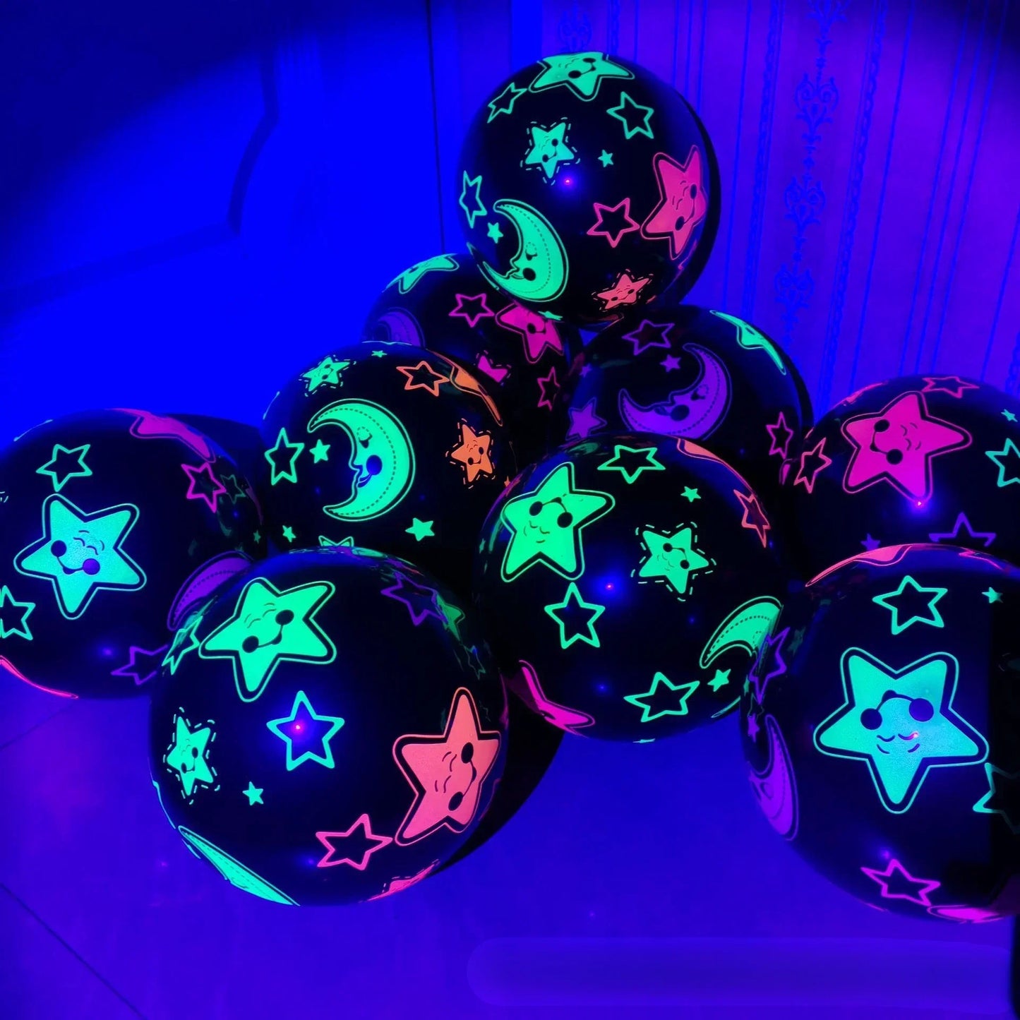 Happy Birthday Neon Glow Balloons Glow in Blacklight Fluorescent Balloons for Neon Birthday Glow 80s 90s Theme Party Decor