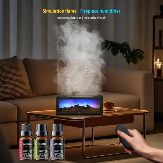 7-Color Fireplace Diffuser  300ml Essential Oil Humidifier with Timer & Remote for Home & Office