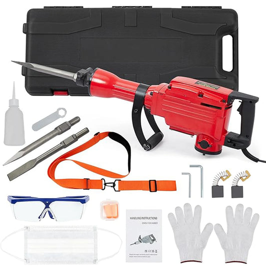 Heavy Duty 2200W Electric Demolition Jack Hammer - Powerful Concrete Breaker, 2 Chisels Included, Durable Carrying Case