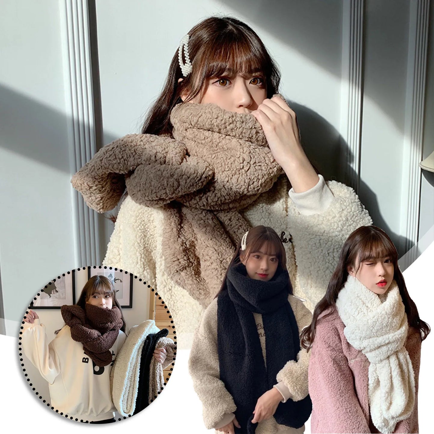 Warm In And Winter Thickened Lamb Hair Scarf Women'S Cute Wearing Guide Plush Warm Japanese New Winter Women Scarf New Hot