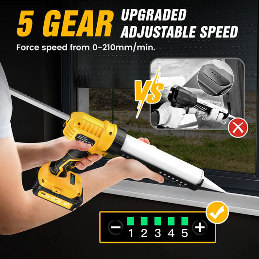 TaskStar Dripless Adjustable Speed Electric Caulking Gun with 2000mAh Battery&Charger,Built-in LED Light&Cutting Tool