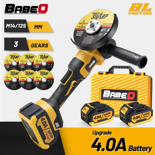 BABEQ 125MM Brushless Angle Grinder Cordless Grinder 3-Speed Metal Wood Cutting Polishing Power Tool for Makita 18V Battery Pin