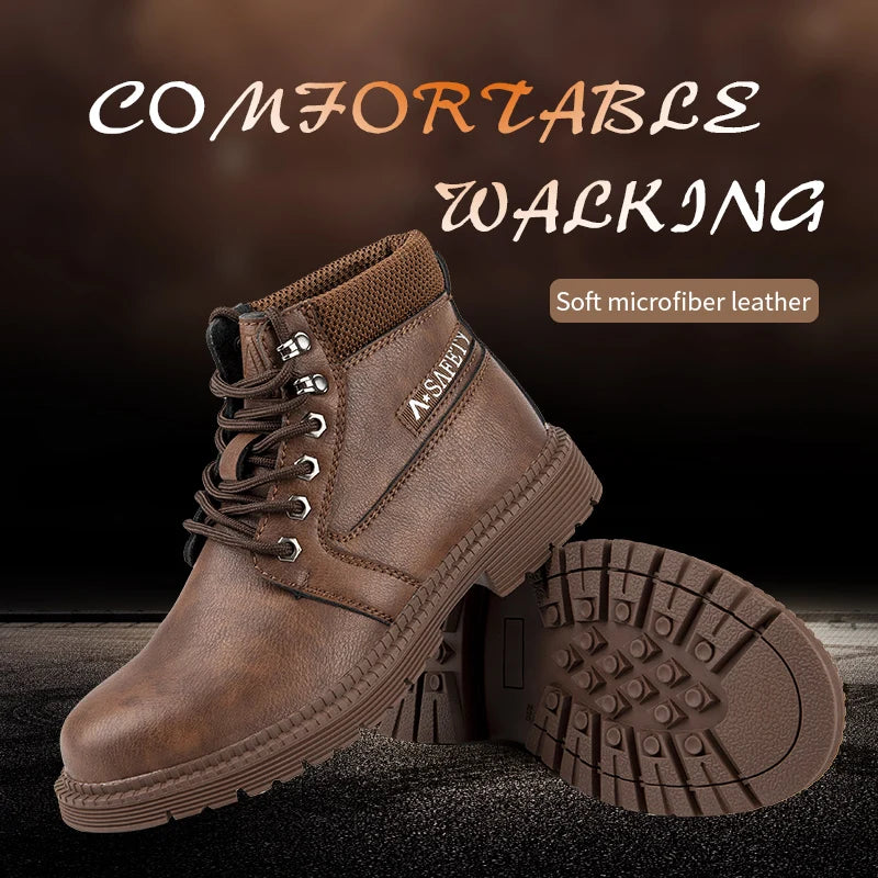 Leather Men Work Safety Shoes Anti-smashing Steel Toe Cap Working Boots Construction Indestructible Work Sneakers Men Shoes