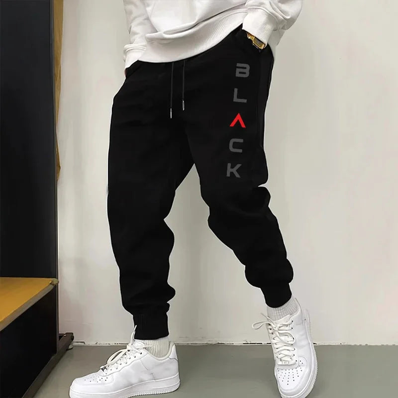 Black Letter Print Men's Pants Autumn Winter New Sport Jogging Trousers Fitness Loose Fit Clothing Solid Color Outfit Sweatpants
