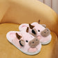 Fuzzy Cow Slippers for Women & Men, Couple's Warm Cartoon Cow Animals Slippers, Winter Cozy Fluffy Plush Slip On House Slippers