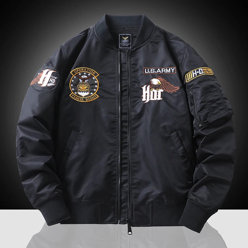Eagle Flight Jacket Men's Workwear Spring and Autumn Pilot Baseball uniform Tactical Flight Suit Embroidered Heavy Industry Blac
