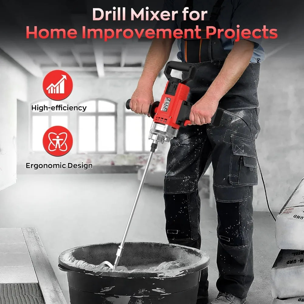Drill Mixer, 3200W 20A Concrete Mixer for Drill, 110V Corded Variable Speeds Cement Mixer, Mixing Drill for Mud, Mortar, Paint