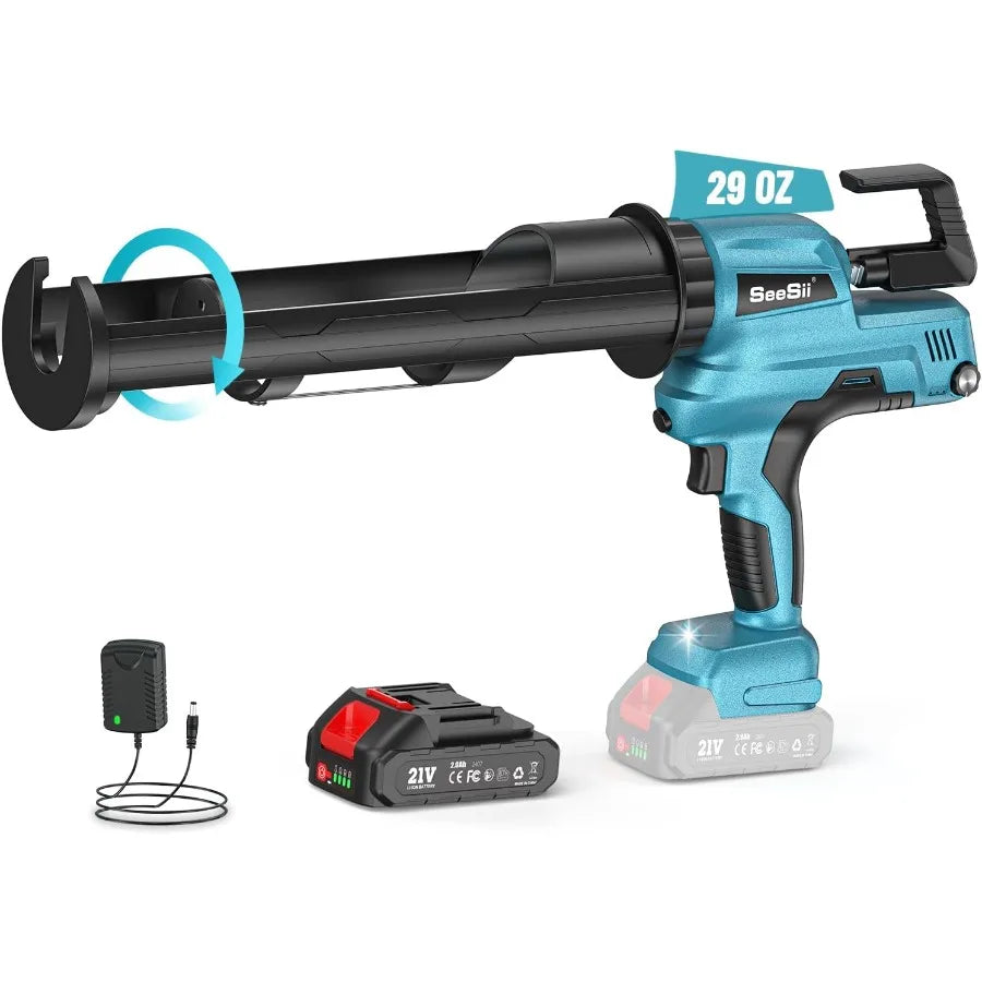 SEESII Electric Caulking Gun 29oz Cordless Caulk Gun with 2000mAh Battery for Professional Sealing and Filling Applications Ste