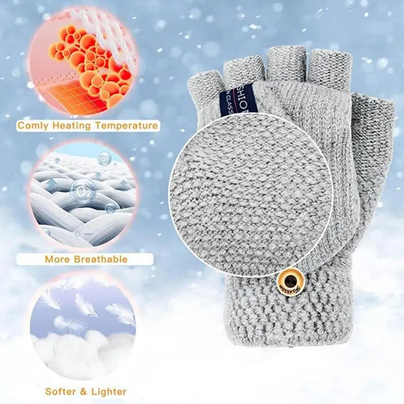 Winter USB Heated Gloves Fingerless Knitted Mittens Adjustable Electric Heated Gloves Cycling Skiing Gloves For Women & Men