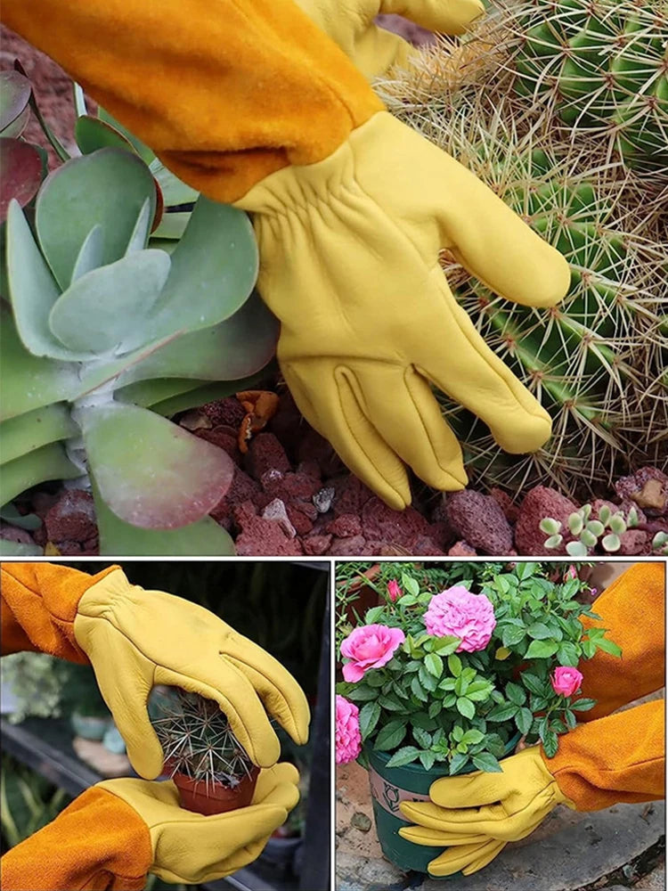 1 Pair Long Thorn Proof Rose Pruning Gloves with Forearm Protection Leather Gardening Gloves Working Mitten Best Garden Gift
