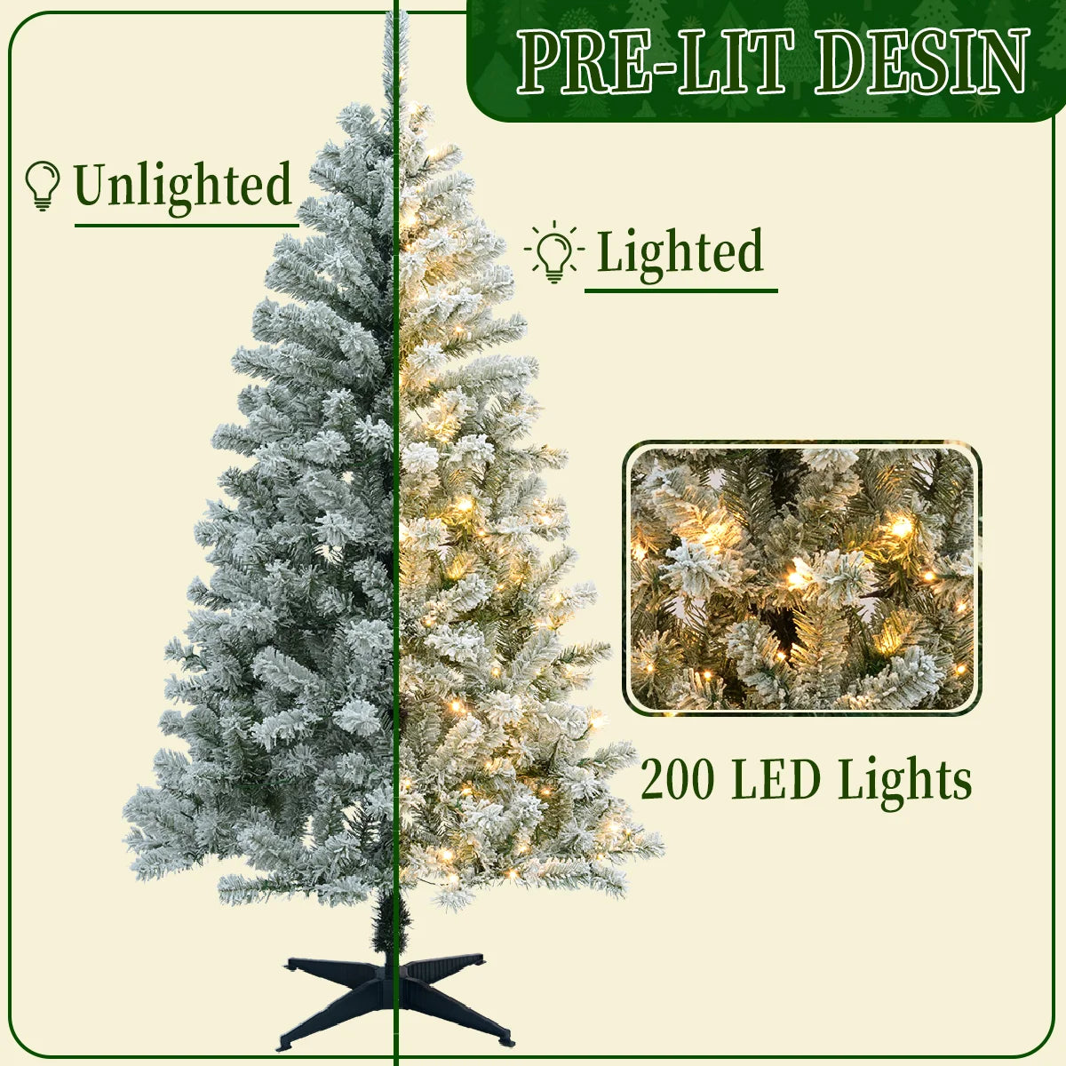 6FT/6.23FT -Christmas Decoration,Pre-Lit Artificial Christmas Tree, Suitable For Indoor,Home, Holiday,  Kitchen,DIY,  Party Use.
