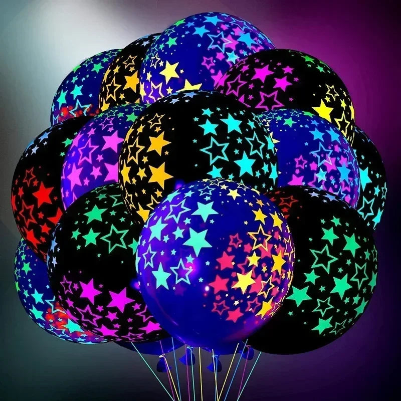 Happy Birthday Neon Glow Balloons Glow in Blacklight Fluorescent Balloons for Neon Birthday Glow 80s 90s Theme Party Decor