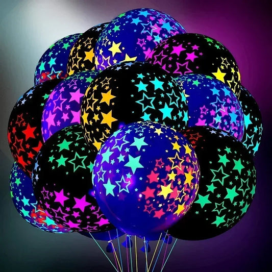 Happy Birthday Neon Glow Balloons Glow in Blacklight Fluorescent Balloons for Neon Birthday Glow 80s 90s Theme Party Decor