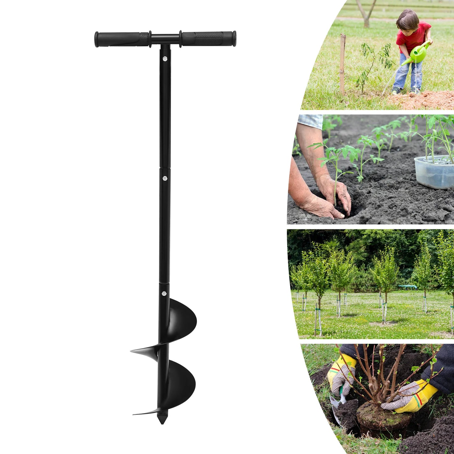 Manual Garden Auger Drill, Spiral Bit Post Hole Digger, Soil Sand Drill Tool with Gloves for Planting Bulbs Beach