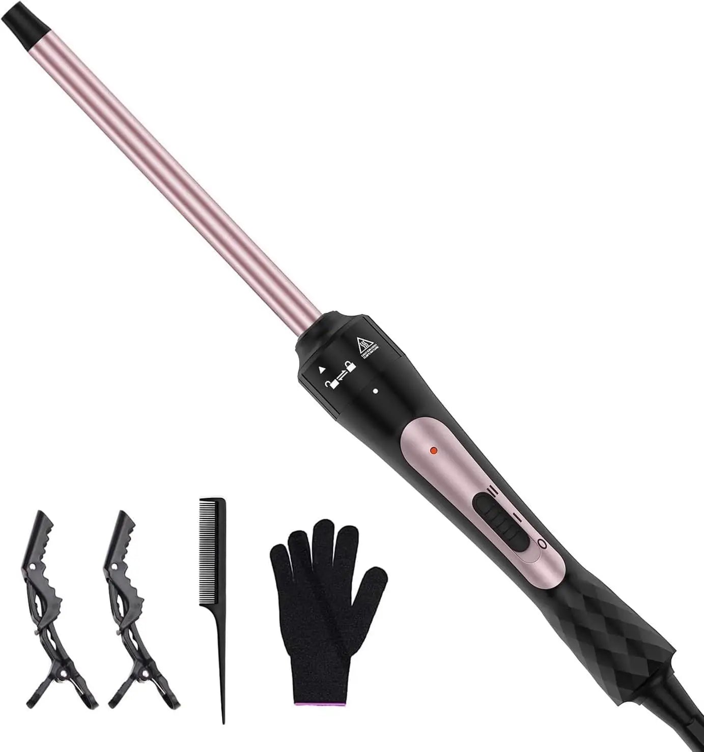 3/8 Inch Tourmaline Ceramic Curling Wand, Small Curling Iron for Short & Long Hair, 30S Instant Heat Up, 2 Temperature Settings,