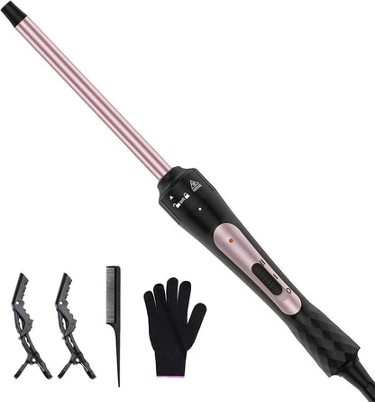 3/8 Inch Tourmaline Ceramic Curling Wand, Small Curling Iron for Short & Long Hair, 30S Instant Heat Up, 2 Temperature Settings,