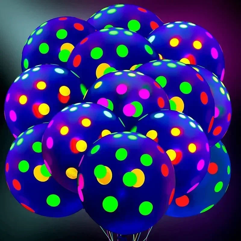 Happy Birthday Neon Glow Balloons Glow in Blacklight Fluorescent Balloons for Neon Birthday Glow 80s 90s Theme Party Decor