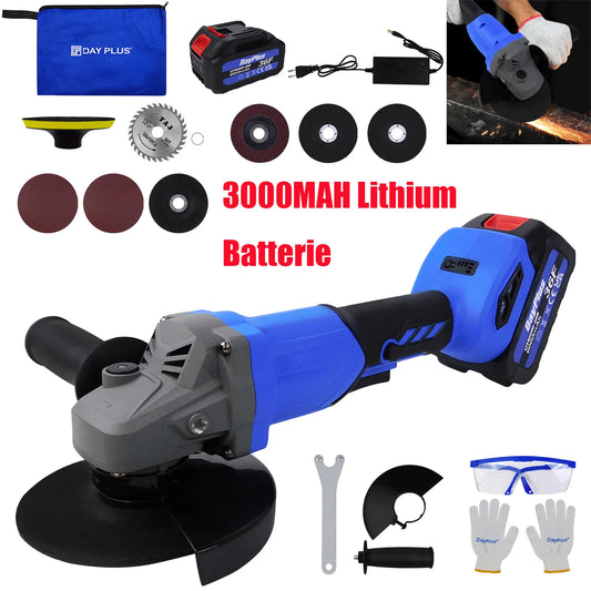 DayPlus 21V Brushless Cordless 115mm Angle Grinder,10000rpm,3.0Ah Lithium-ion Battery&Charger,3 Modes Speed,Cutting &Grinding