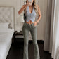 High Waist Plus Size Grey Denim Pants Stretch Fit Jeans for Full Figured Women Body Sculpting Flare Cut Clothing