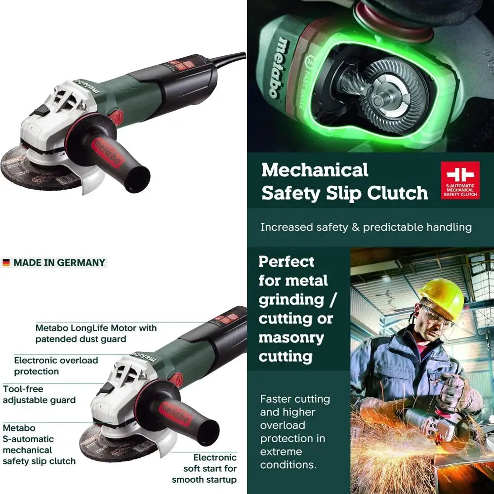 High Torque 13.5 Amp 2,800-9,600 RPM Lock-On Angle Grinder with Electronics and Long-Lasting Performance