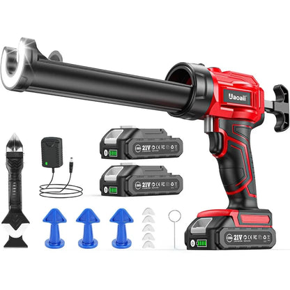 Cordless Electric Caulking Gun with 2x 2000mAh Batteries 9Piece Silicone Caulking Tool Set 4 Adjustable Speed Settings Builtin
