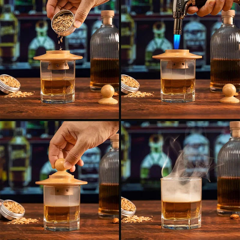 Premium Whiskey Cocktail Smoker Kit with 6 Wood Chips & Metal filters,Fast Oxidation Aerator Bar Tool Set for Home/Luxury Gifts