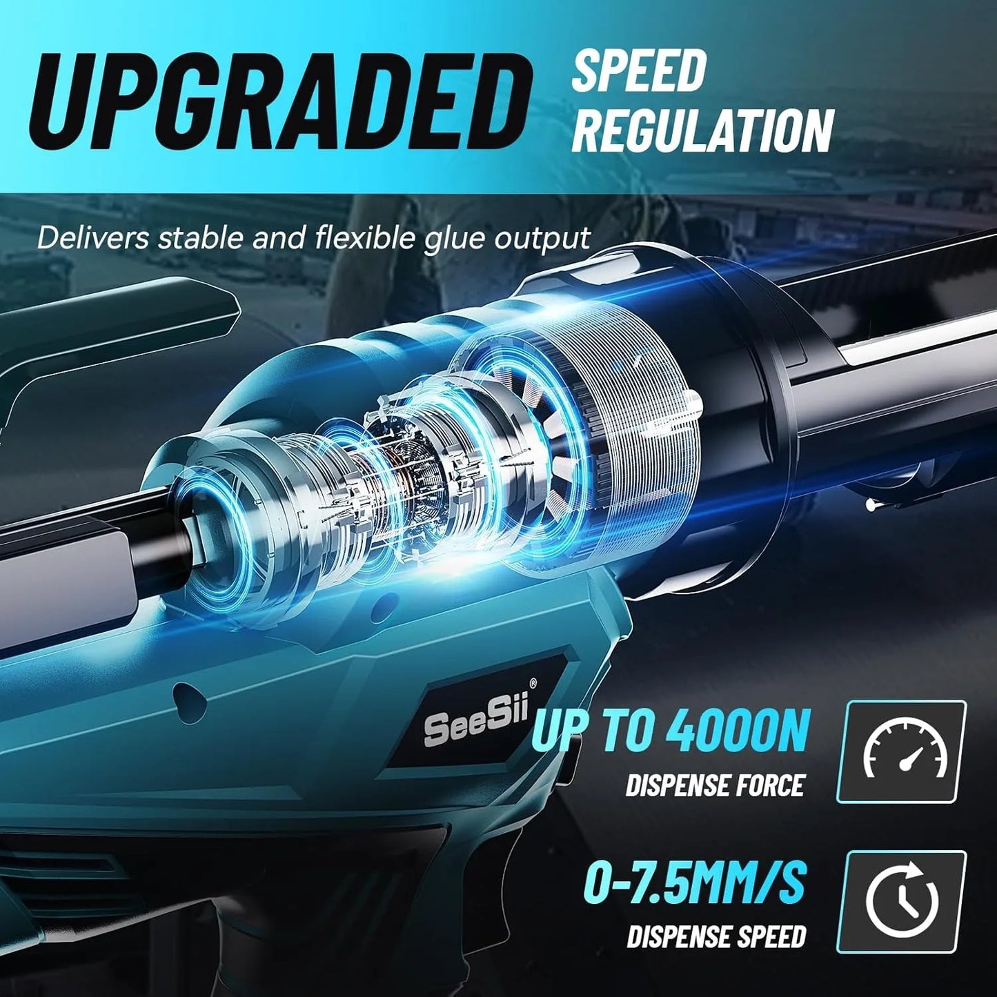 SEESII Electric Caulking Gun 10oz Cordless Caulking Gun 2pcs 2000mAh Battery 6 Adjustable Speeds Adhesive Gun Kit Power Tools