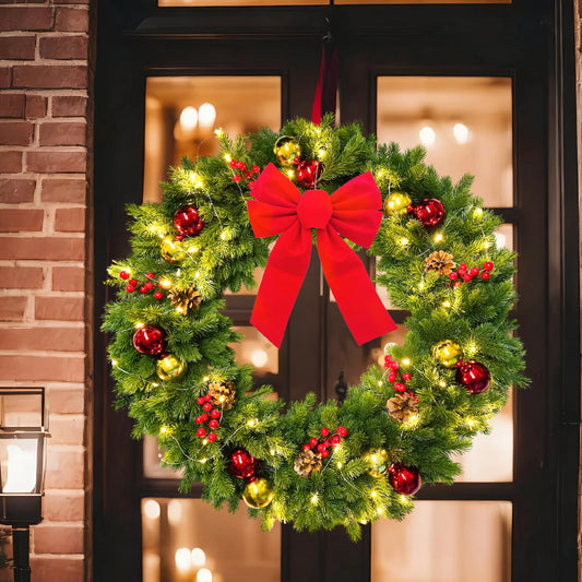 60-80cm Prelit Christmas Wreath Front Door Window Wall Decor Xmas Ornament Christmas Decorations Christmas Garland Red Berries