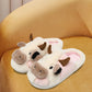 Fuzzy Cow Slippers for Women & Men, Couple's Warm Cartoon Cow Animals Slippers, Winter Cozy Fluffy Plush Slip On House Slippers
