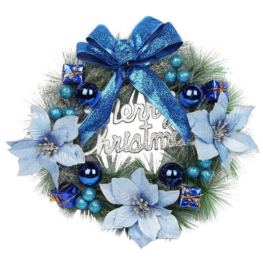 Christmas Wreath Decorations Blue Theme Holiday Door Hanging Handmade Blue Ribbon Wreath Sequin Bow Holiday Wreath