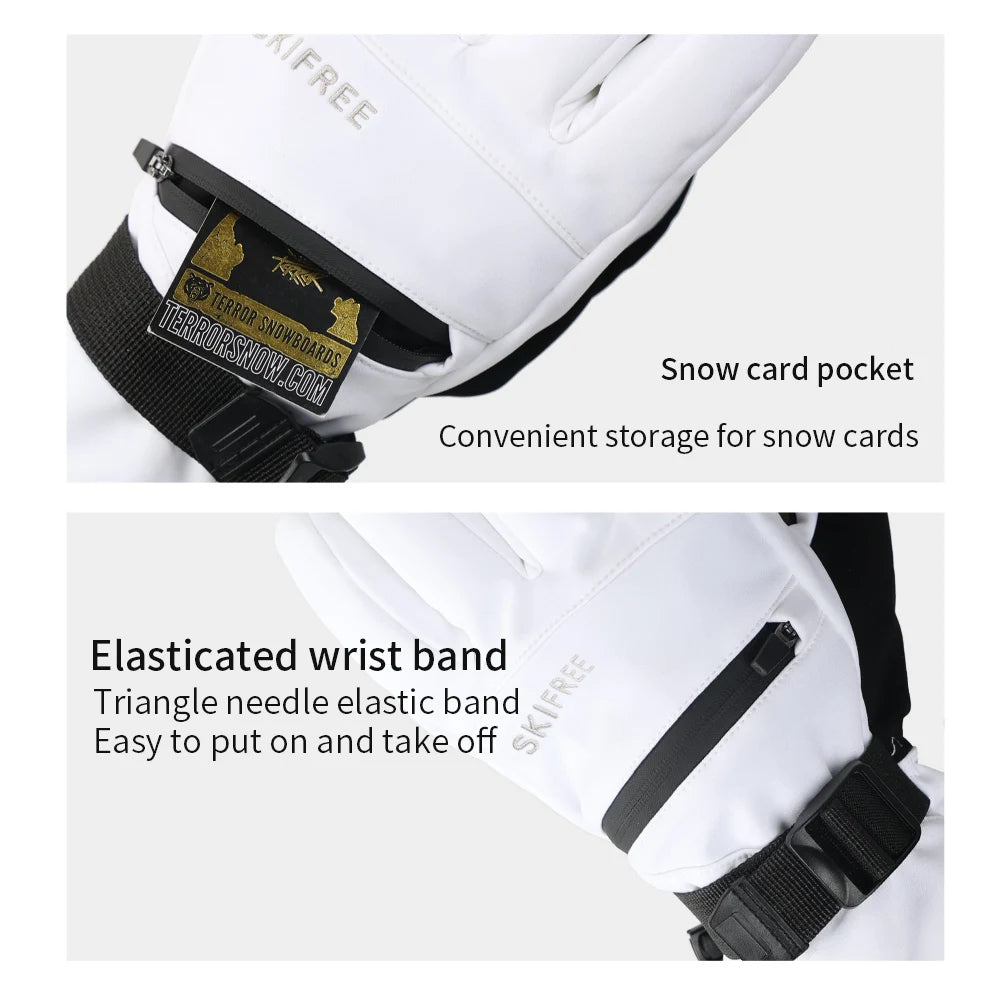 SKIFREE S4 Waterproof Warm Ski Gloves - Touchscreen, Windproof, Thermal Insulated, Durable PU, Card Holder