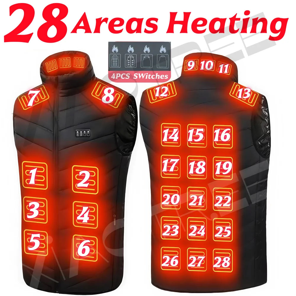 28/9 Areas Heated Vest Men Jacket Heated Winter Womens Electric Usb Heater Camping Jacket Man Thermal Vest Body Warmer Coat 6XL