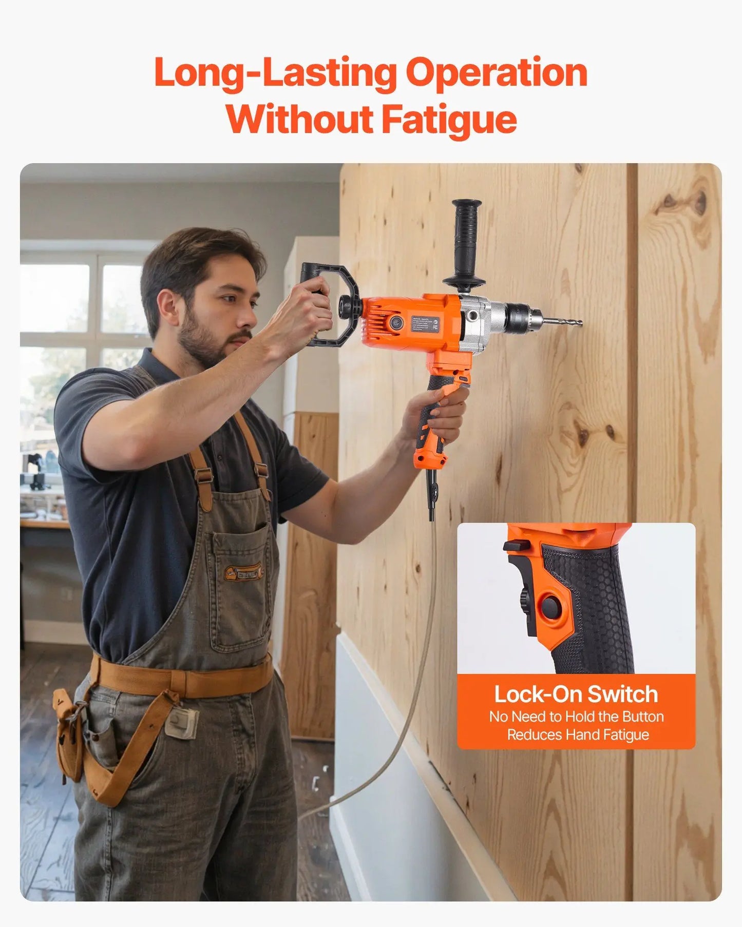 1200W Drill Mixer 5/8 inch 0-750 RPM Mixing Drills Machine with D-Handle 2-in-1 Handheld Cement Mixers for Cement Paint Fodder