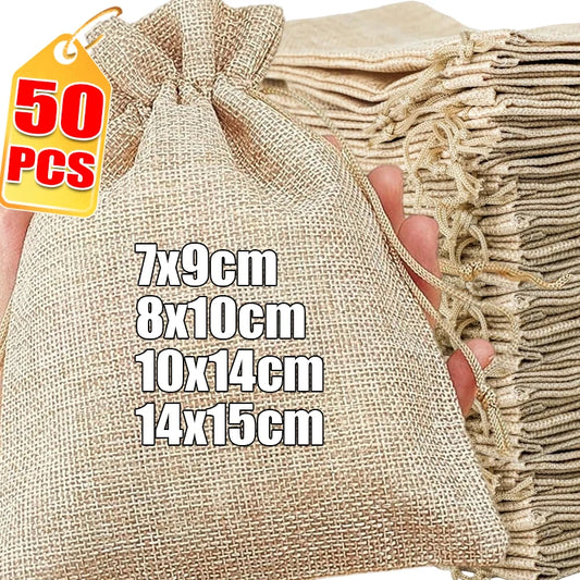 Drawstring Burlap Gift Bags Coffee Bean Linen Bag Christmas Wedding DIY Craft Present Candy Jewellery Packaging Small Pouch
