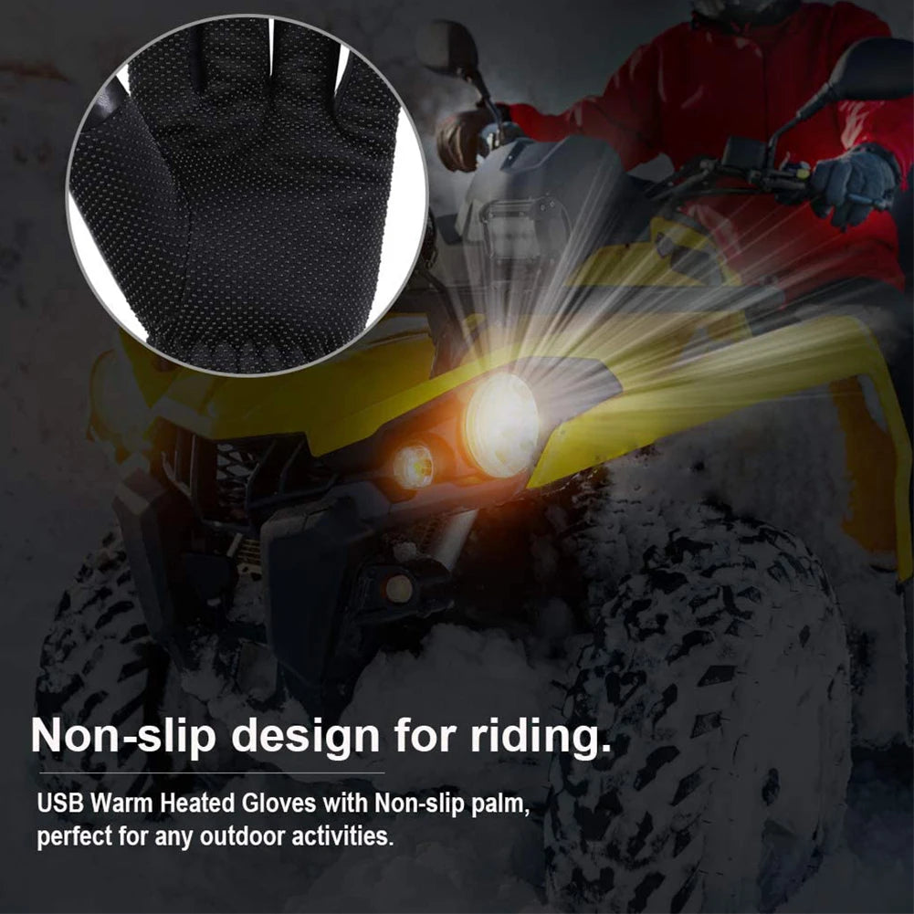 USB Heated Gloves PU Winter Electric Warming Gloves Soft Leather Heating Gloves Winter Outdoor Warm Gloves for Off Road Skiing