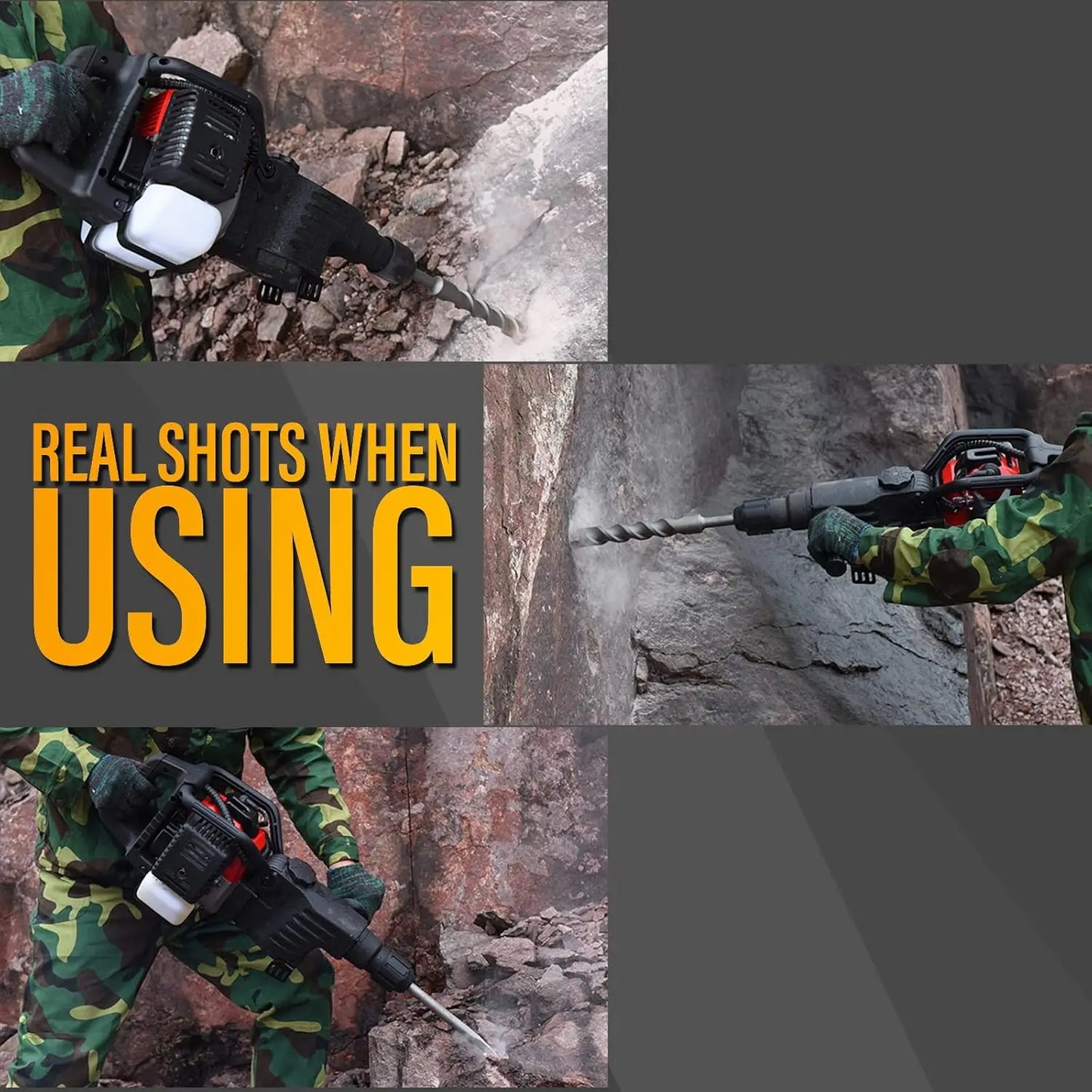 32.7CC 2 Strok Petrol Demolition Hammer 1800W 30J Gasoline Concrete Breaker Post Driver Fende Knocker Jack Hammer 3X Drills