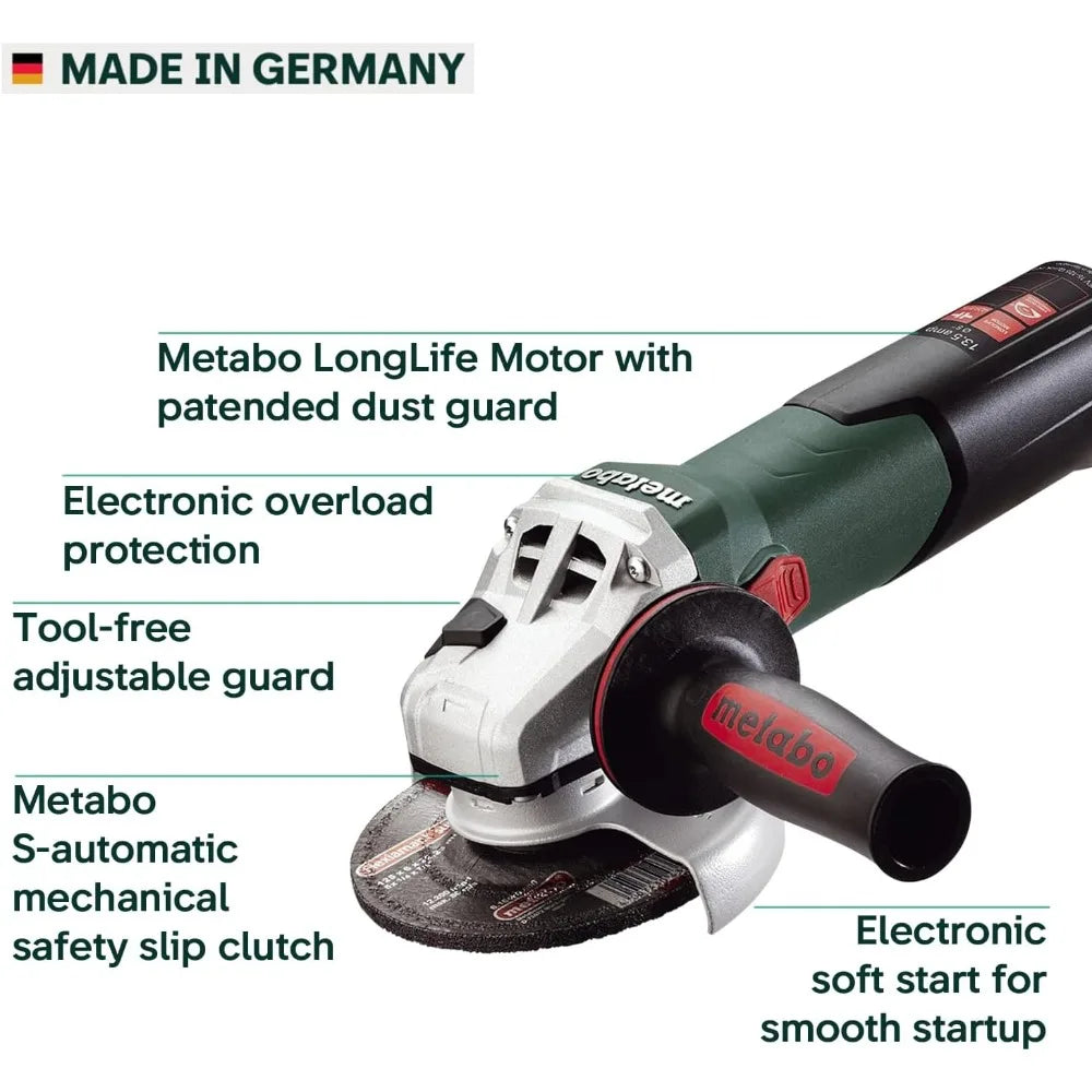High Torque 13.5 Amp 2,800-9,600 RPM Lock-On Angle Grinder with Electronics and Long-Lasting Performance