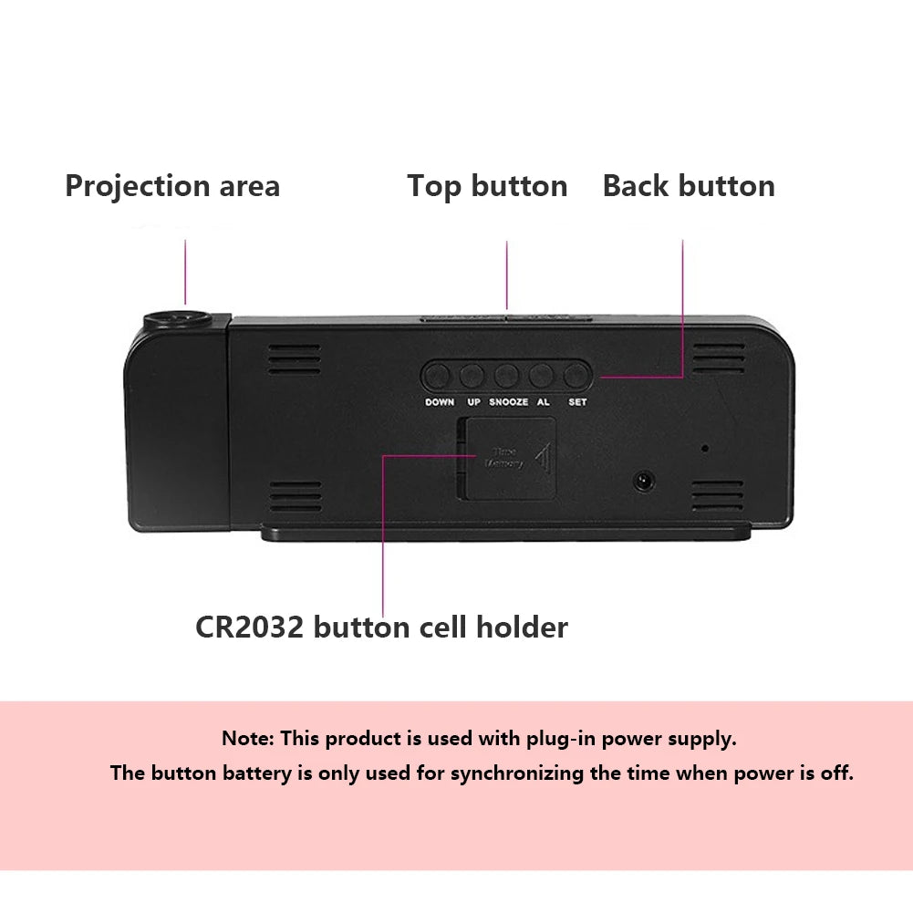 Projection Alarm Clock LED Digital Alarm Clock Large Number Display Bedside Alarm Clock Adjustable Brightness for Home Office
