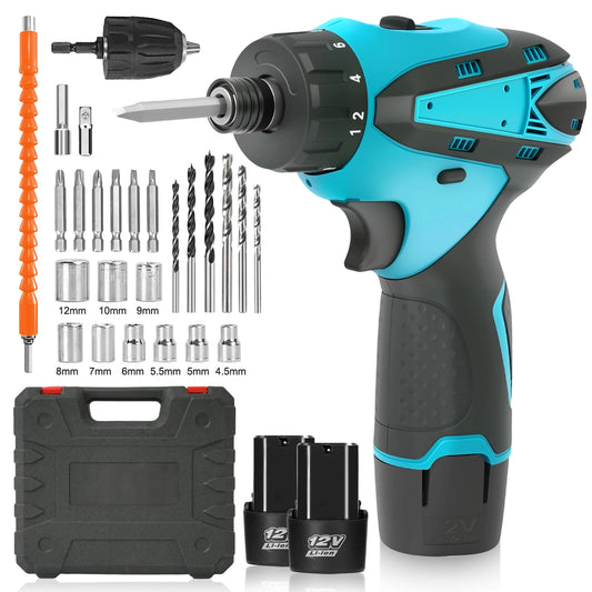 180N.m Electric Screwdriver Cordless Brushless Multi-Function 12V Drill/Driver Power Tools Two 1.3Ah Lithium-ion Batteries