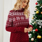 Women s Christmas Snowflake Knitted Sweater Long Sleeve High-neck Print Christmas Pullover Knitwear